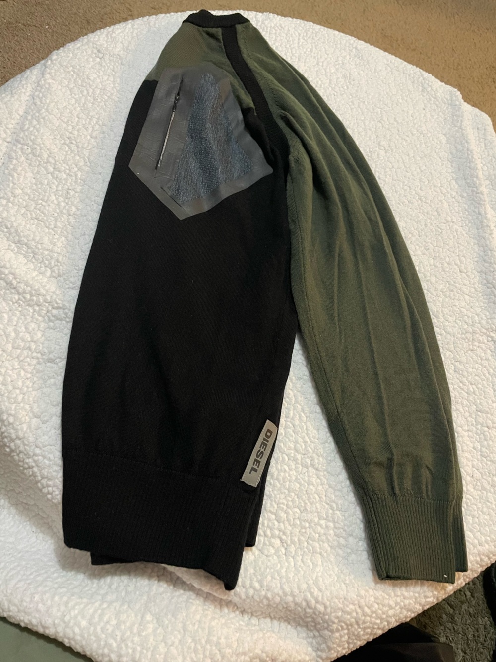 Diesel Black Green 100% Virgin Wool Fine Knit Tactical Pocket Sweater S